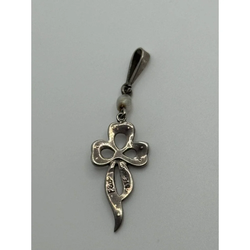 Vintage F&B Foster and Bailey Sterling Silver Bow Ribbon Paste Pendant